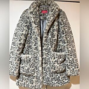 Catherine Malandrino Gray Leopard Faux Fur Coat